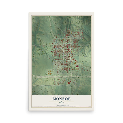 Map of Monroe, Iowa, 12 x 18 inch unframed archival matte print