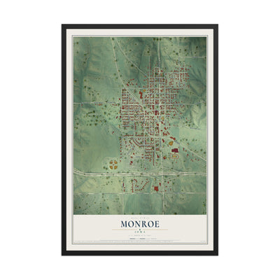 Map of Monroe, Iowa, 12 x 18 inch print in a black wood frame