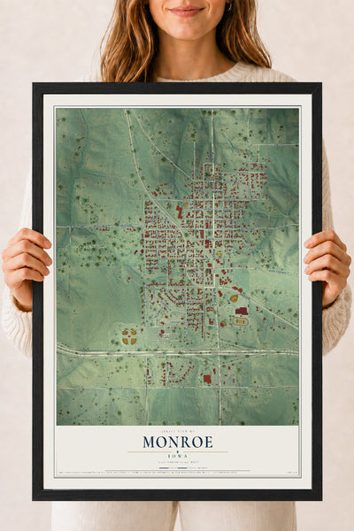 Map of Monroe, Iowa, 18 x 24 inch print in a black wood frame