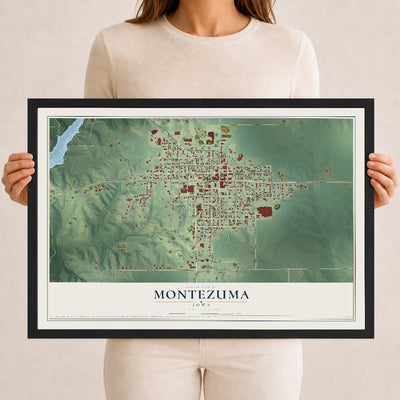 Map of Montezuma, Iowa, 12 x 18 inch print in a black wood frame
