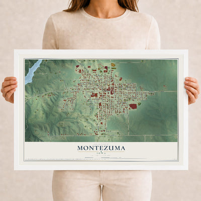 Map of Montezuma, Iowa, 12 x 18 inch print in a white wood frame