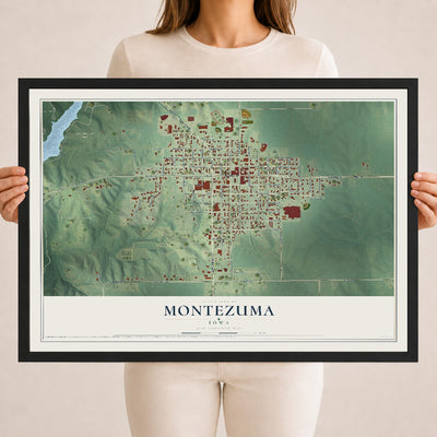 Map of Montezuma, Iowa, 18 x 24 inch print in a black wood frame
