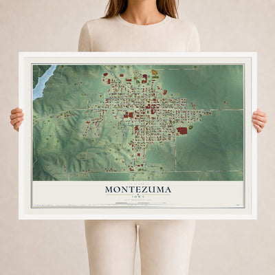 Map of Montezuma, Iowa, 24 x 36 inch print in a white wood frame