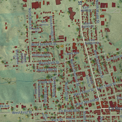 Close-up of the map of Monticello, Iowa print showing street and building detail