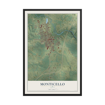 Map of Monticello, Iowa, 12 x 18 inch print in a black wood frame