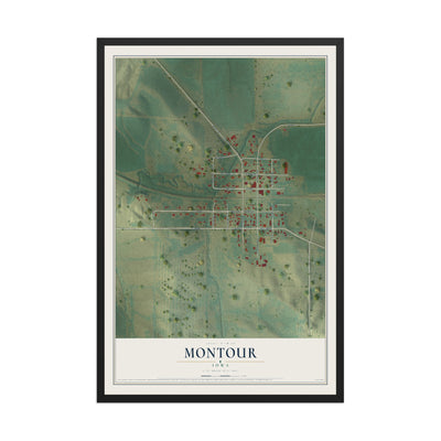 Map of Montour, Iowa, 12 x 18 inch print in a black wood frame