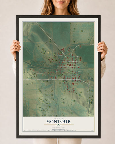 Map of Montour, Iowa, 24 x 36 inch print in a black wood frame