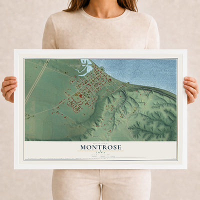 Map of Montrose, Iowa, 12 x 18 inch print in a white wood frame