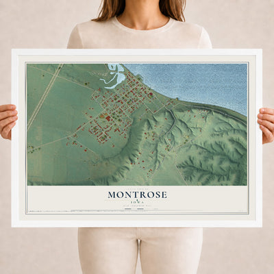 Map of Montrose, Iowa, 18 x 24 inch print in a white wood frame