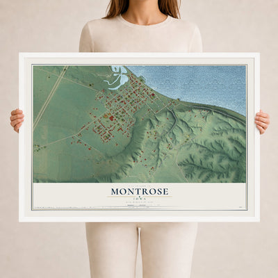Map of Montrose, Iowa, 24 x 36 inch print in a white wood frame