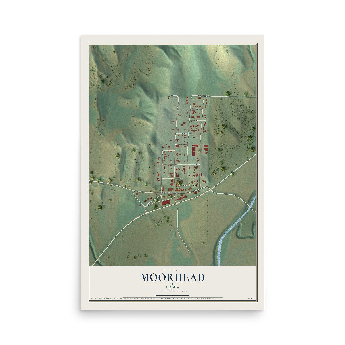 Map of Moorhead, Iowa, 12 x 18 inch unframed archival matte print