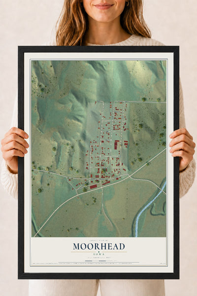 Map of Moorhead, Iowa, 18 x 24 inch print in a black wood frame