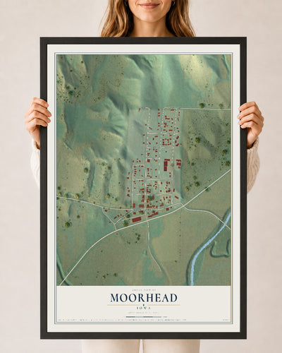 Map of Moorhead, Iowa, 24 x 36 inch print in a black wood frame
