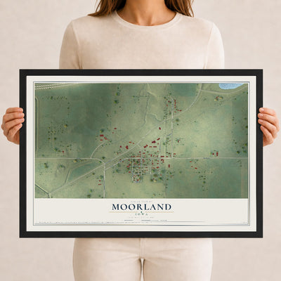 Map of Moorland, Iowa, 12 x 18 inch print in a black wood frame
