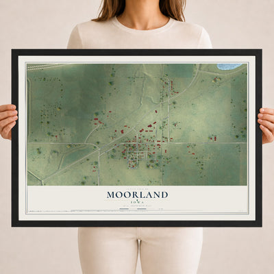 Map of Moorland, Iowa, 18 x 24 inch print in a black wood frame