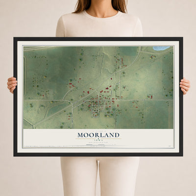 Map of Moorland, Iowa, 24 x 36 inch print in a black wood frame