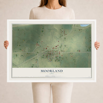 Map of Moorland, Iowa, 24 x 36 inch print in a white wood frame