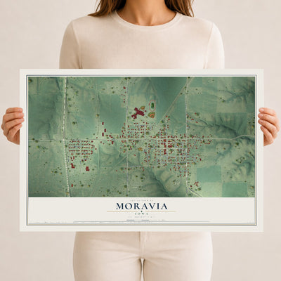 Map of Moravia, Iowa, 12 x 18 inch unframed archival matte print