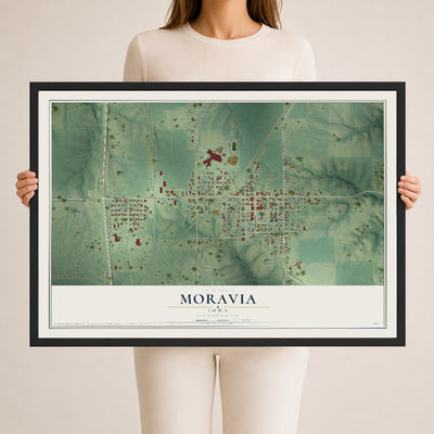 Map of Moravia, Iowa, 24 x 36 inch print in a black wood frame