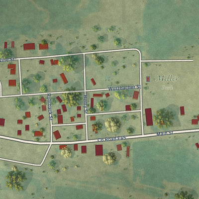 Close-up of the map of Morley, Iowa print showing street and building detail