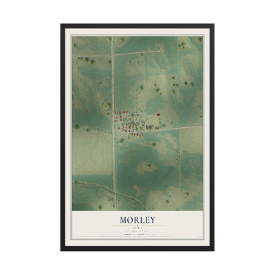 Map of Morley, Iowa, 12 x 18 inch print in a black wood frame