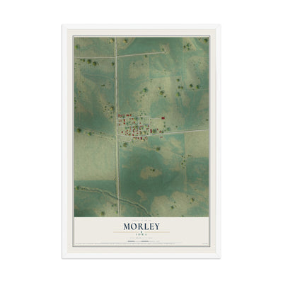 Map of Morley, Iowa, 12 x 18 inch print in a white wood frame