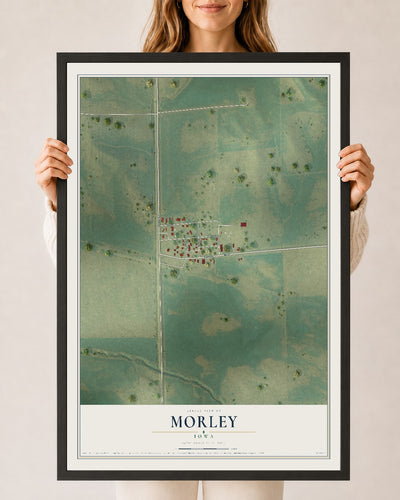 Map of Morley, Iowa, 24 x 36 inch print in a black wood frame