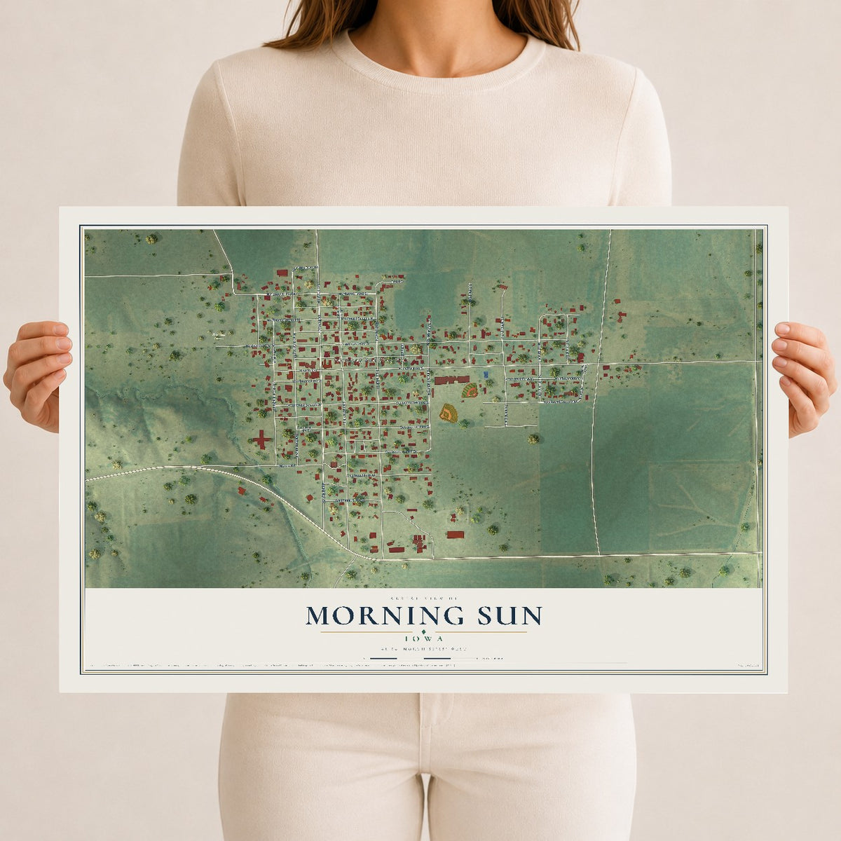 Map of Morning Sun, Iowa, 12 x 18 inch unframed archival matte print