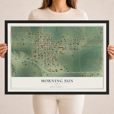 Map of Morning Sun, Iowa, 18 x 24 inch print in a black wood frame