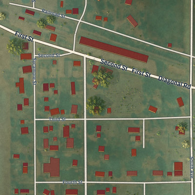 Close-up of the map of Morrison, Iowa print showing street and building detail