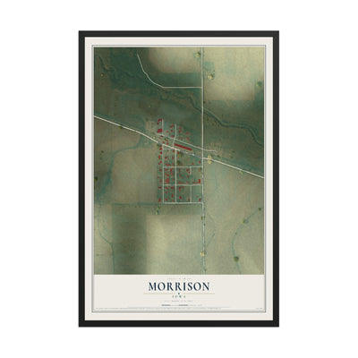 Map of Morrison, Iowa, 12 x 18 inch print in a black wood frame