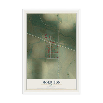 Map of Morrison, Iowa, 12 x 18 inch print in a white wood frame