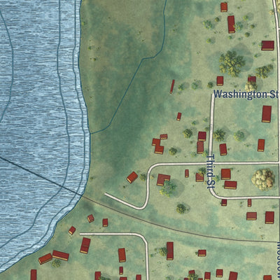 Close-up of the map of Moscow, Iowa print showing street and building detail