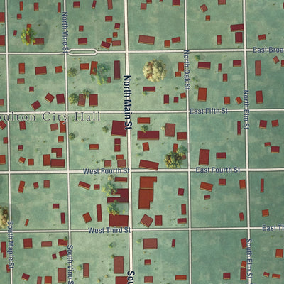 Close-up of the map of Moulton, Iowa print showing street and building detail