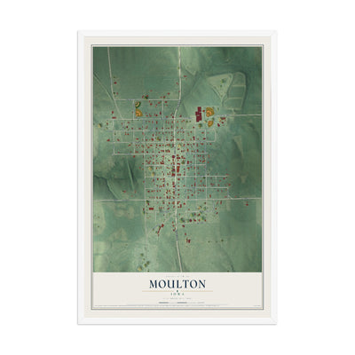 Map of Moulton, Iowa, 12 x 18 inch print in a white wood frame