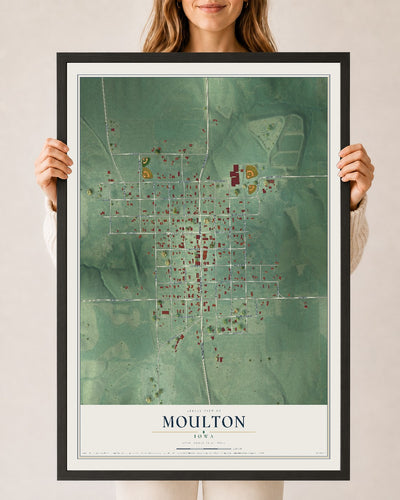 Map of Moulton, Iowa, 24 x 36 inch print in a black wood frame