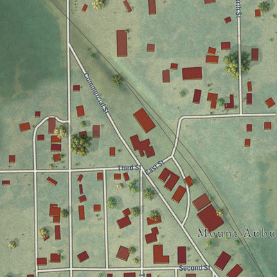 Close-up of the map of Mount Auburn, Iowa print showing street and building detail