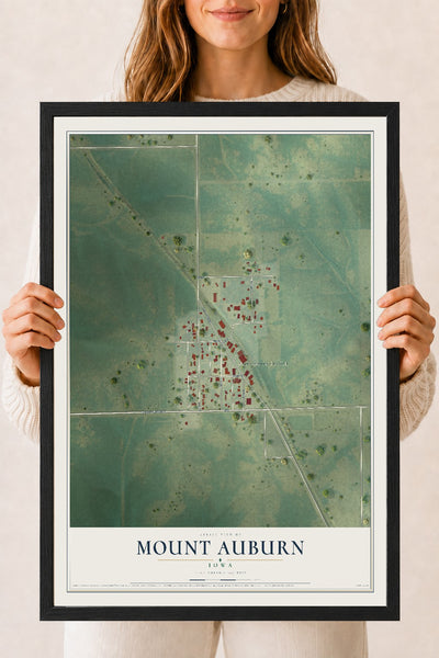 Map of Mount Auburn, Iowa, 18 x 24 inch print in a black wood frame