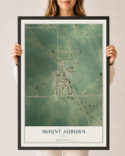 Map of Mount Auburn, Iowa, 24 x 36 inch print in a black wood frame