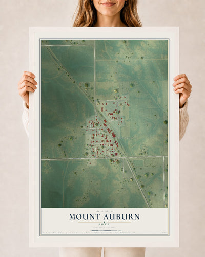Map of Mount Auburn, Iowa, 24 x 36 inch print in a white wood frame