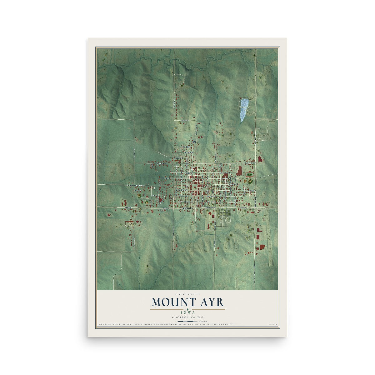 Map of Mount Ayr, Iowa, 12 x 18 inch unframed archival matte print