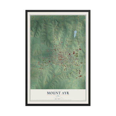 Map of Mount Ayr, Iowa, 12 x 18 inch print in a black wood frame