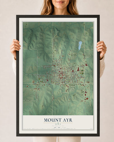 Map of Mount Ayr, Iowa, 24 x 36 inch print in a black wood frame
