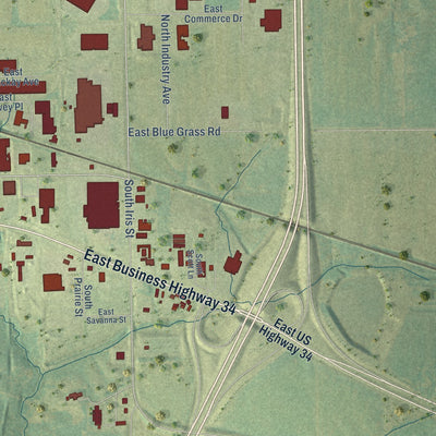 Second close-up of the map of Mount Pleasant, Iowa print showing more streets and buildings
