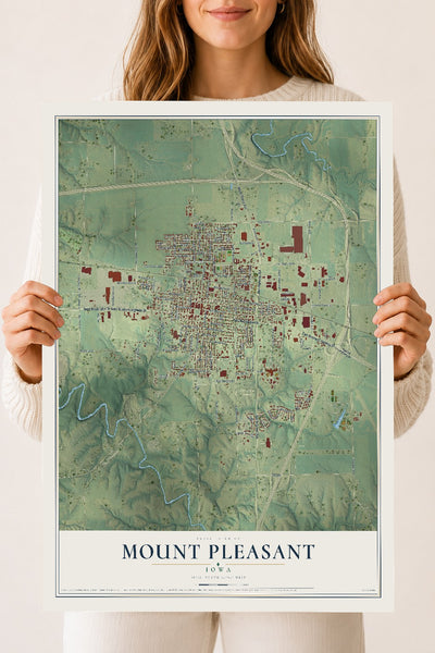 Map of Mount Pleasant, Iowa, 18 x 24 inch unframed archival matte print