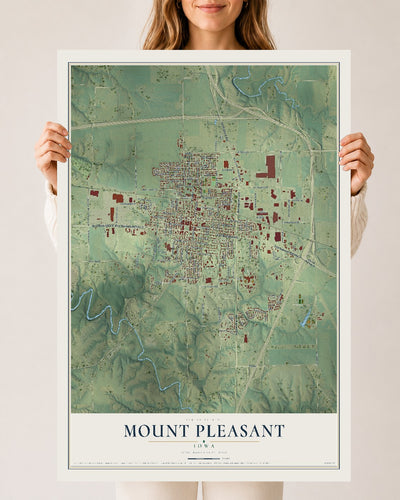 Map of Mount Pleasant, Iowa, 24 x 36 inch unframed archival matte print