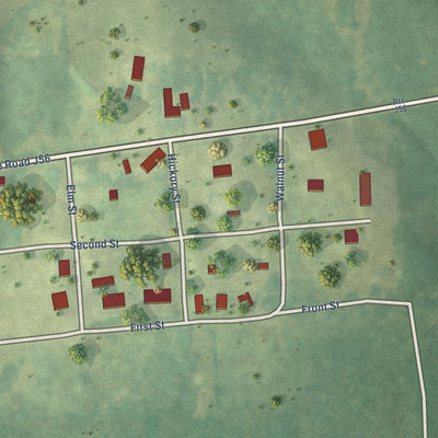 Close-up of the map of Mount Sterling, Iowa print showing street and building detail