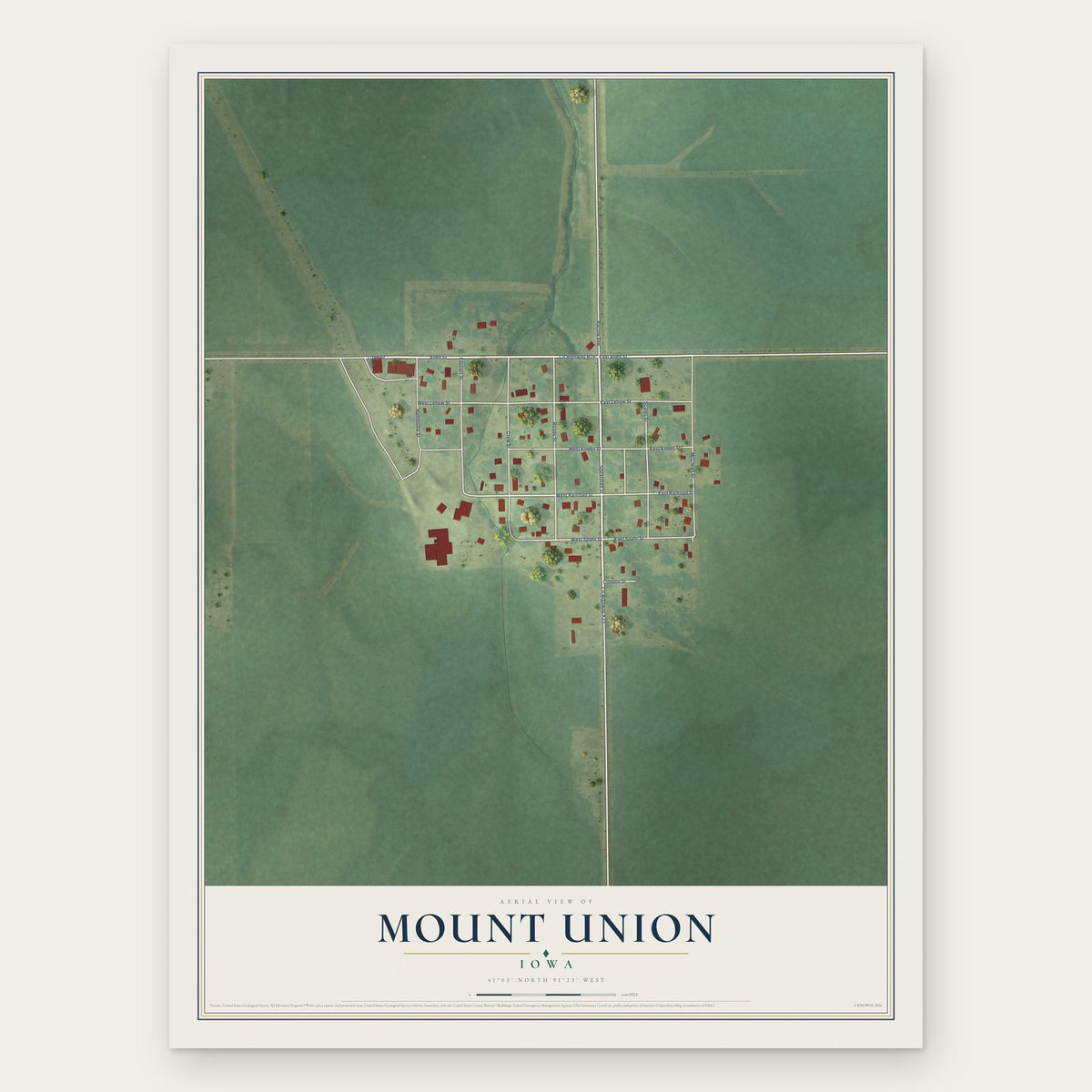 Mount Union, Iowa map print, the full design
