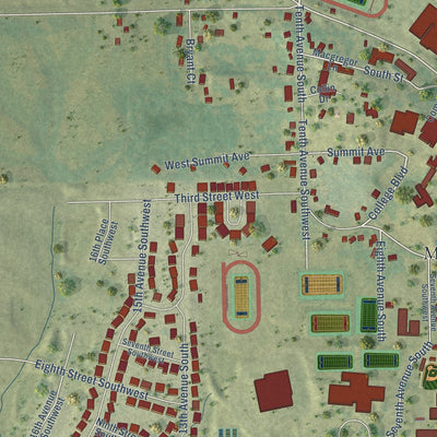 Second close-up of the map of Mount Vernon, Iowa print showing more streets and buildings