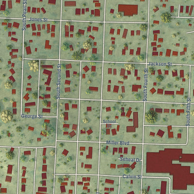 Close-up of the map of Moville, Iowa print showing street and building detail
